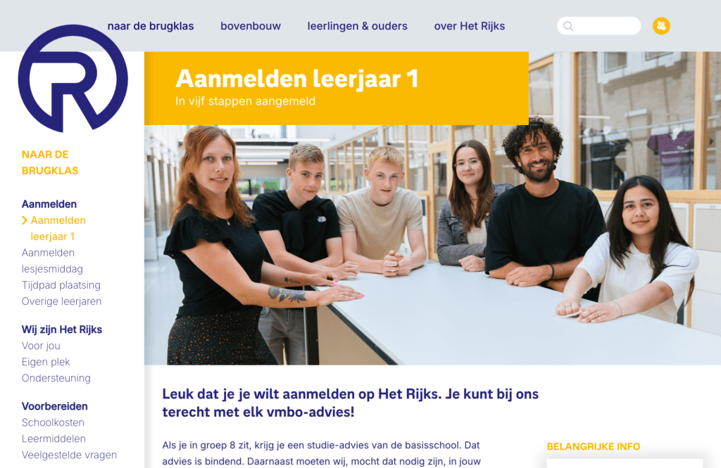 www.het rijks.nl naar de brugklas aanmelden leerjaar 1